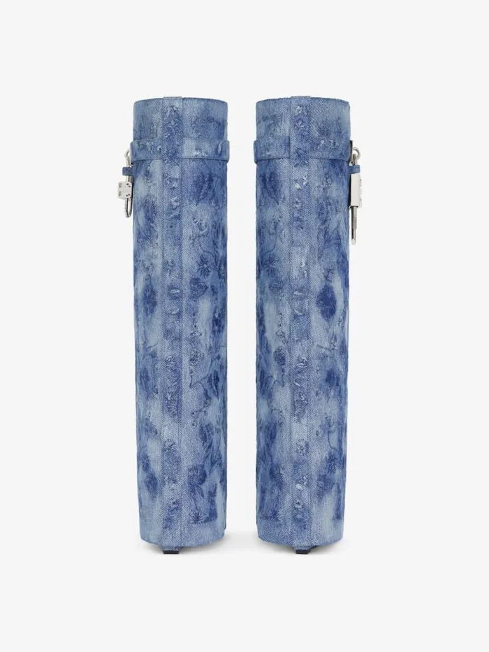 Shark Lock Boots In Denim With Floral Embroidery Medium Blue Women Givenchy Shark Lock