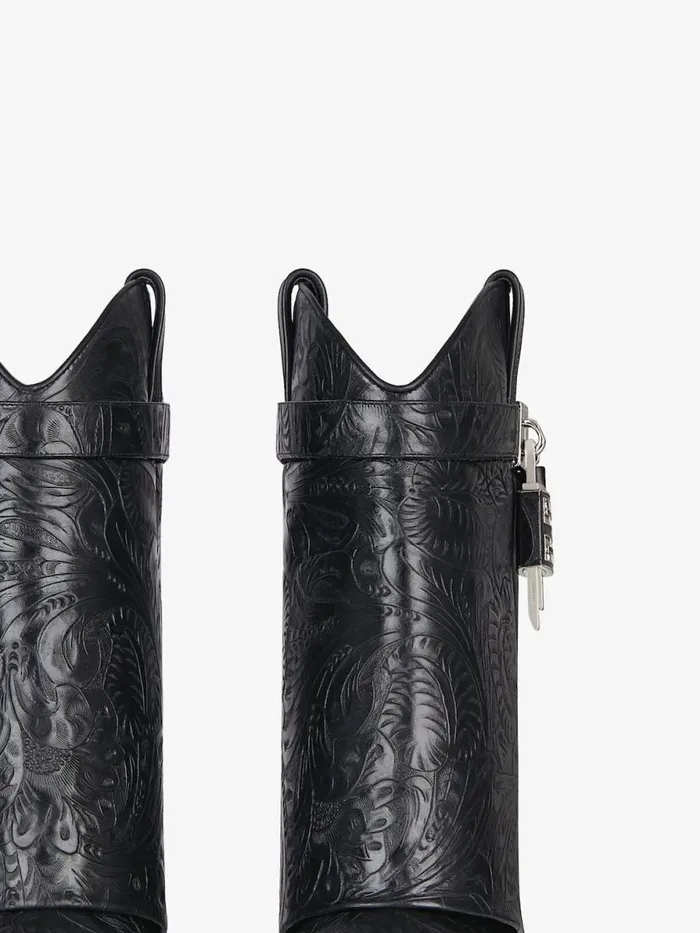 Shark Lock Cowboy Ankle Boots In Western Leather Black Women Givenchy Shark Lock