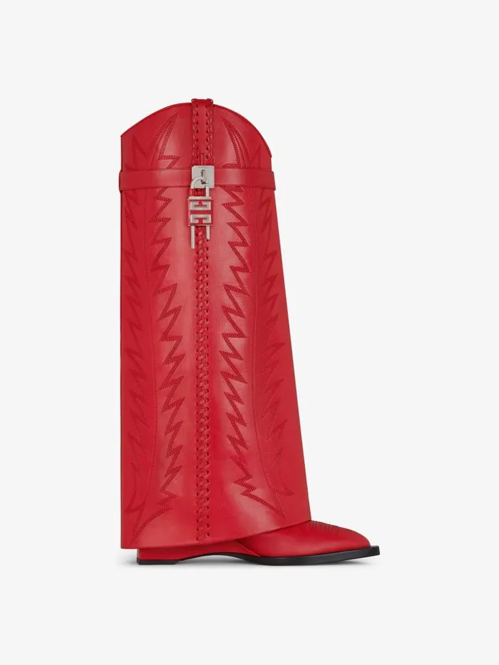 Shark Lock Cowboy Boots In Leather With Western Pattern Red Women Givenchy Shark Lock