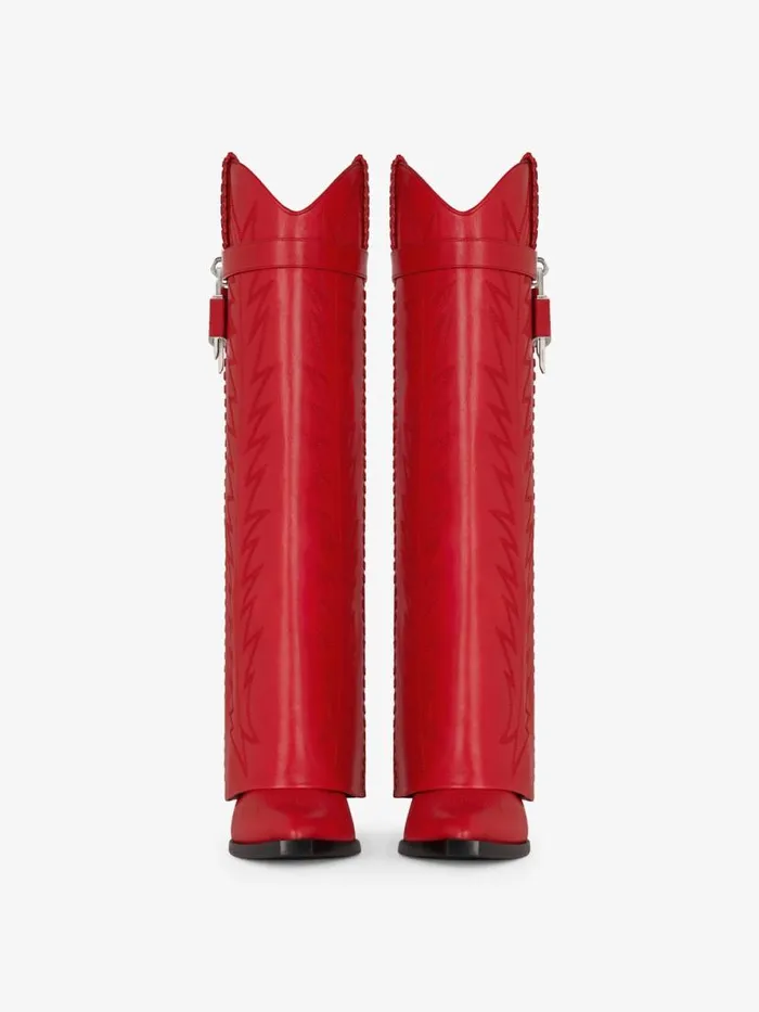 Shark Lock Cowboy Boots In Leather With Western Pattern Red Women Givenchy Shark Lock