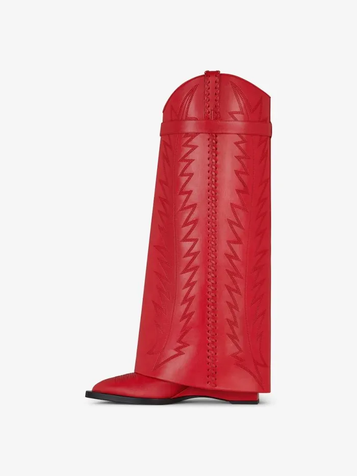 Shark Lock Cowboy Boots In Leather With Western Pattern Red Women Givenchy Shark Lock