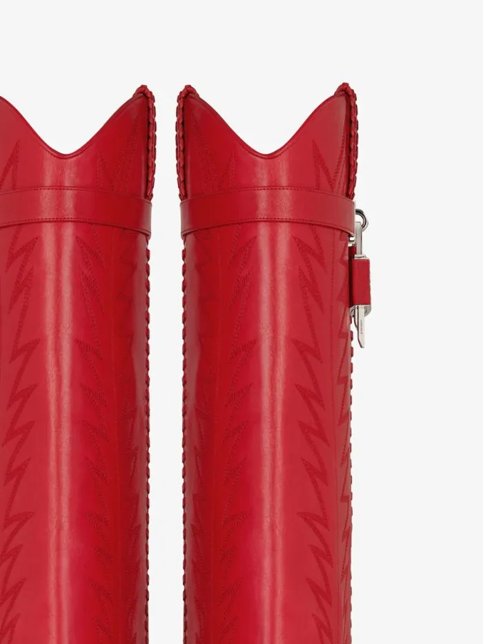 Shark Lock Cowboy Boots In Leather With Western Pattern Red Women Givenchy Shark Lock