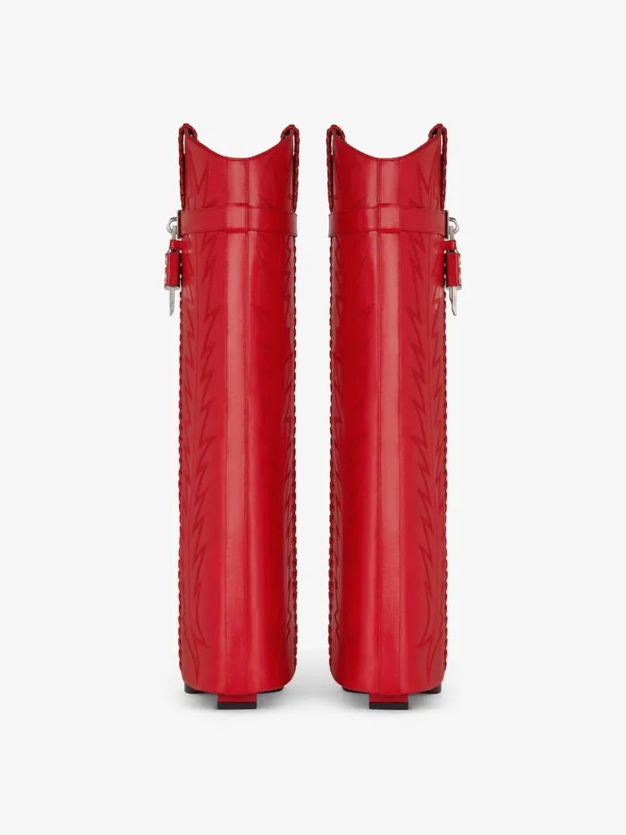 Shark Lock Cowboy Boots In Leather With Western Pattern Red Women Givenchy Shark Lock