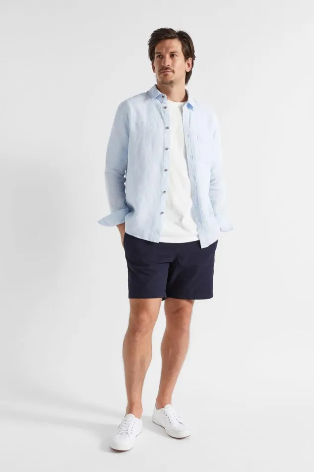 Shirts Man Seed Heritage Linen Shirt Light Blue Crossdye