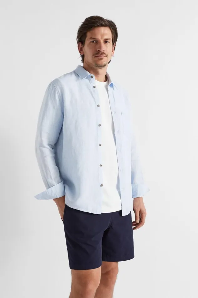Shirts Man Seed Heritage Linen Shirt Light Blue Crossdye