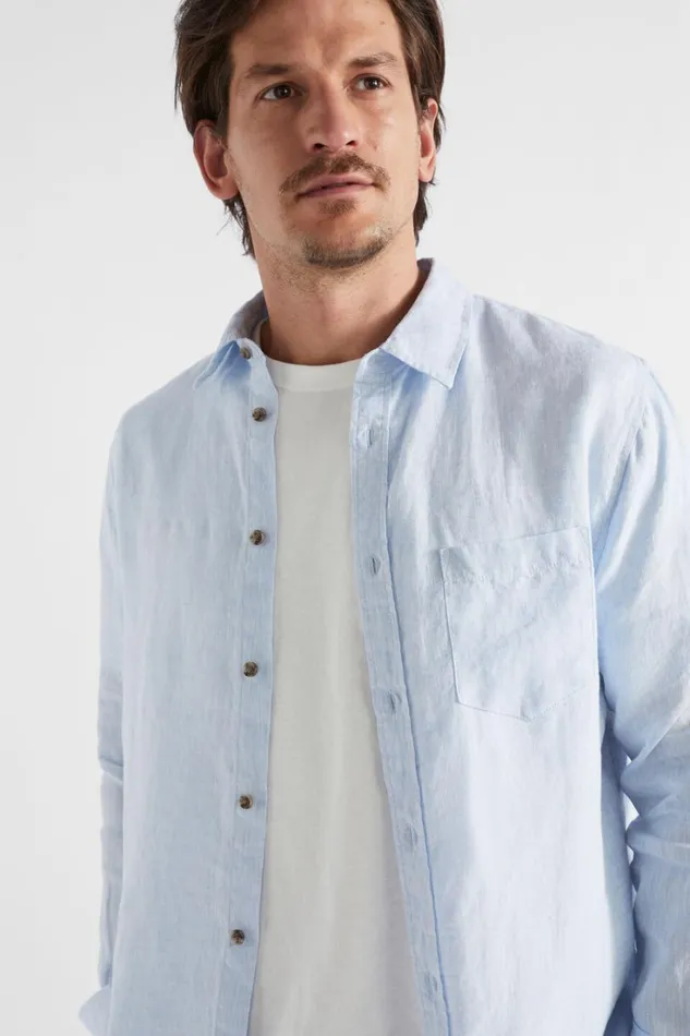 Shirts Man Seed Heritage Linen Shirt Light Blue Crossdye