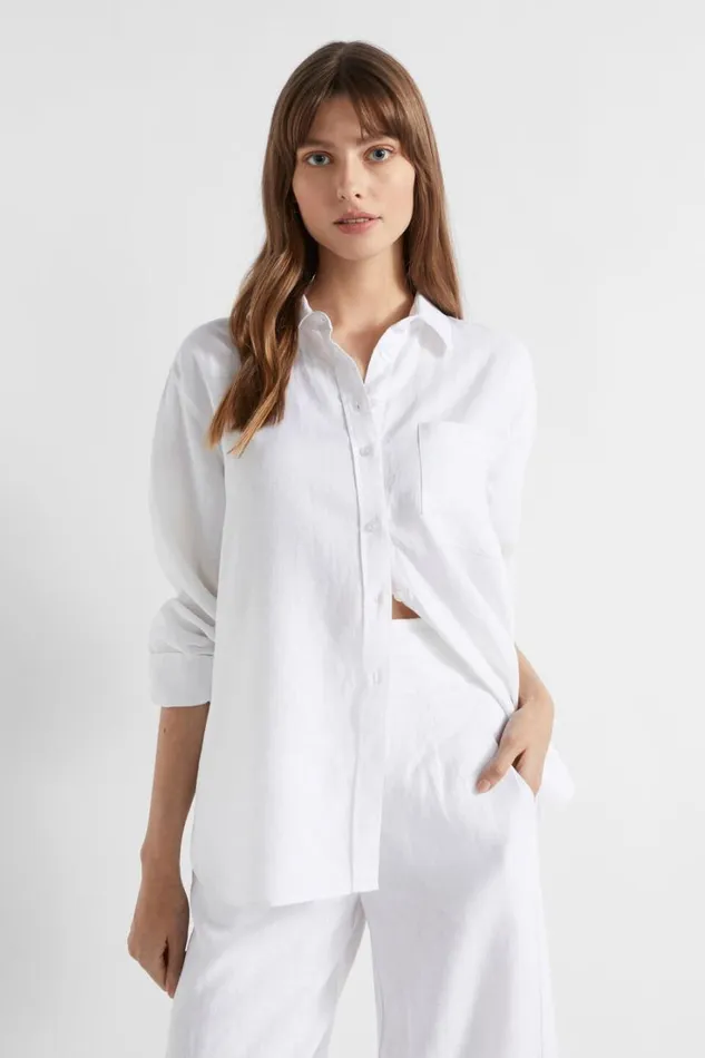 Shirts Woman Seed Heritage Core Linen Boyfriend Shirt Whisper White