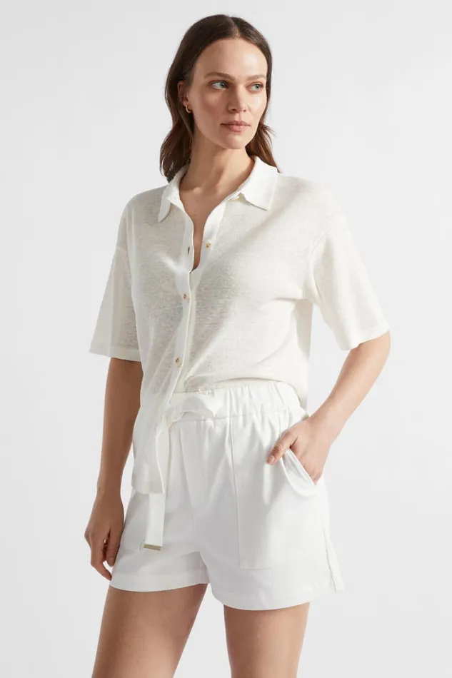 Shirts Woman Seed Heritage Linen Polo Shirt Cloud Cream