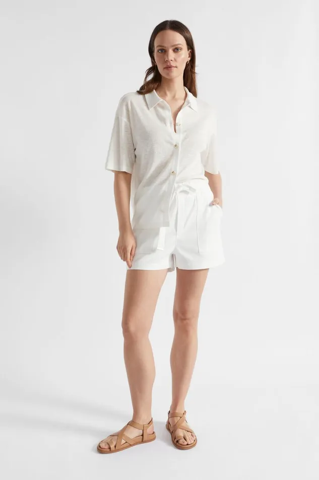 Shirts Woman Seed Heritage Linen Polo Shirt Cloud Cream