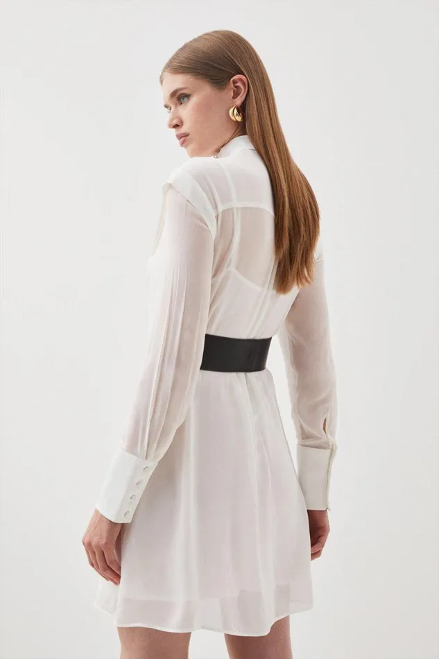 Shirts Women Karen Millen Military Belted Sheer Woven Shirt Ivory