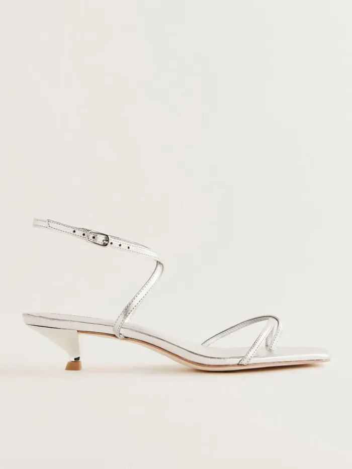 Shoes The Reformation Georgia Kitten Heeled Sandal Silver