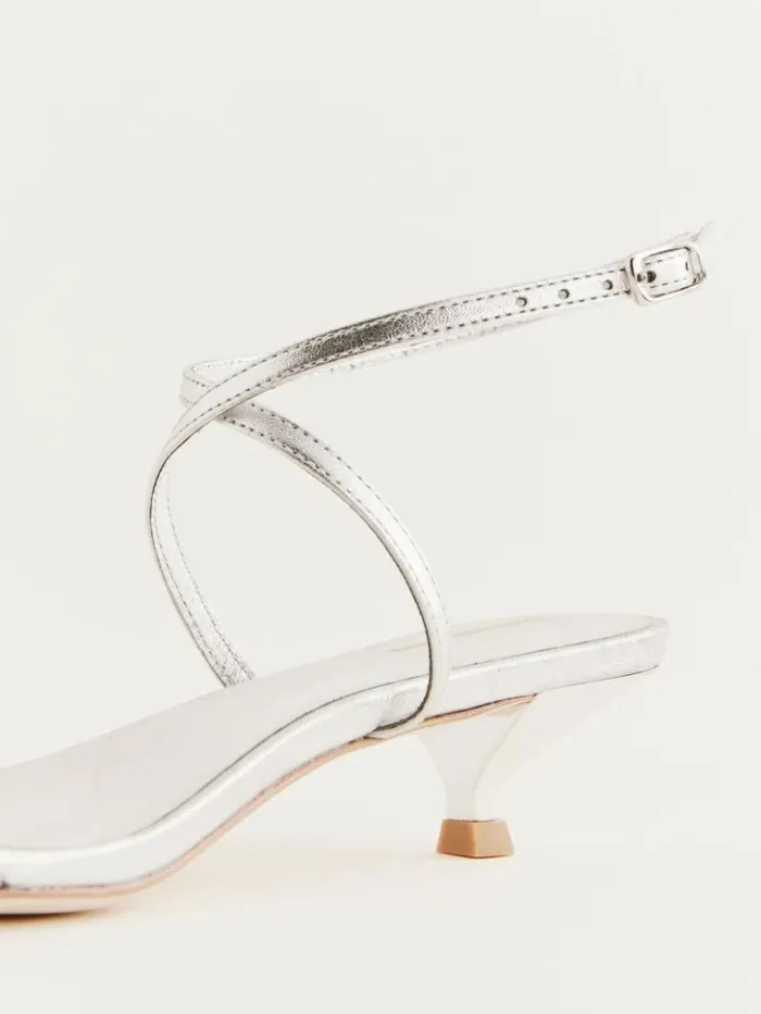 Shoes The Reformation Georgia Kitten Heeled Sandal Silver