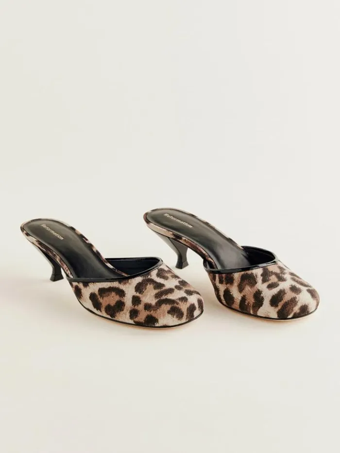 Shoes The Reformation Kalinka Heeled Mule Leopard Crepe
