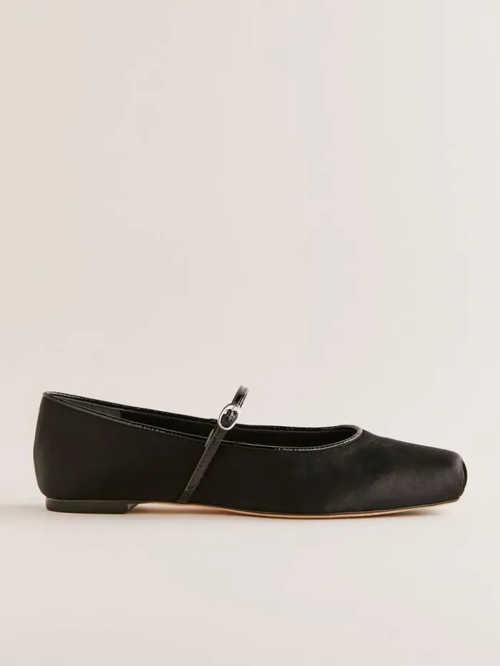 Shoes The Reformation Mariella Mary Jane Ballet Flat Black Satin