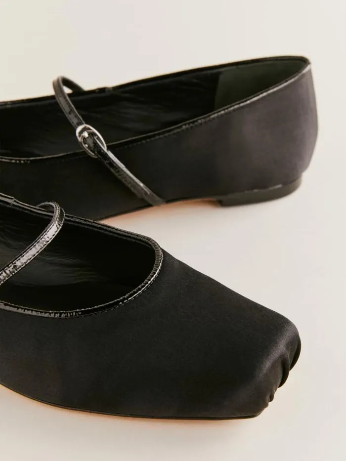 Shoes The Reformation Mariella Mary Jane Ballet Flat Black Satin