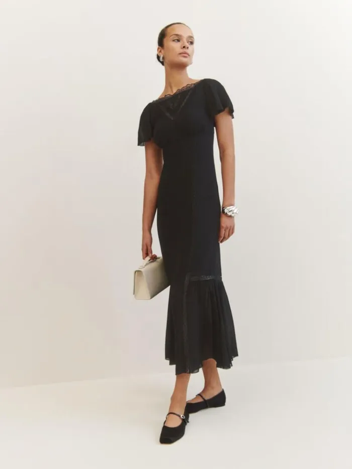 Shoes The Reformation Mariella Mary Jane Ballet Flat Black Satin