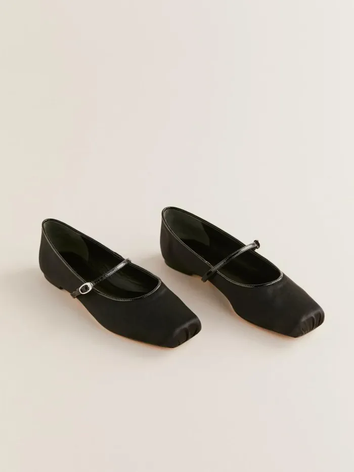 Shoes The Reformation Mariella Mary Jane Ballet Flat Black Satin
