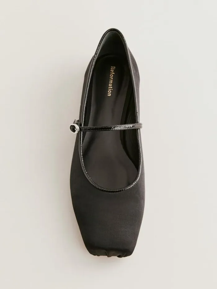 Shoes The Reformation Mariella Mary Jane Ballet Flat Black Satin