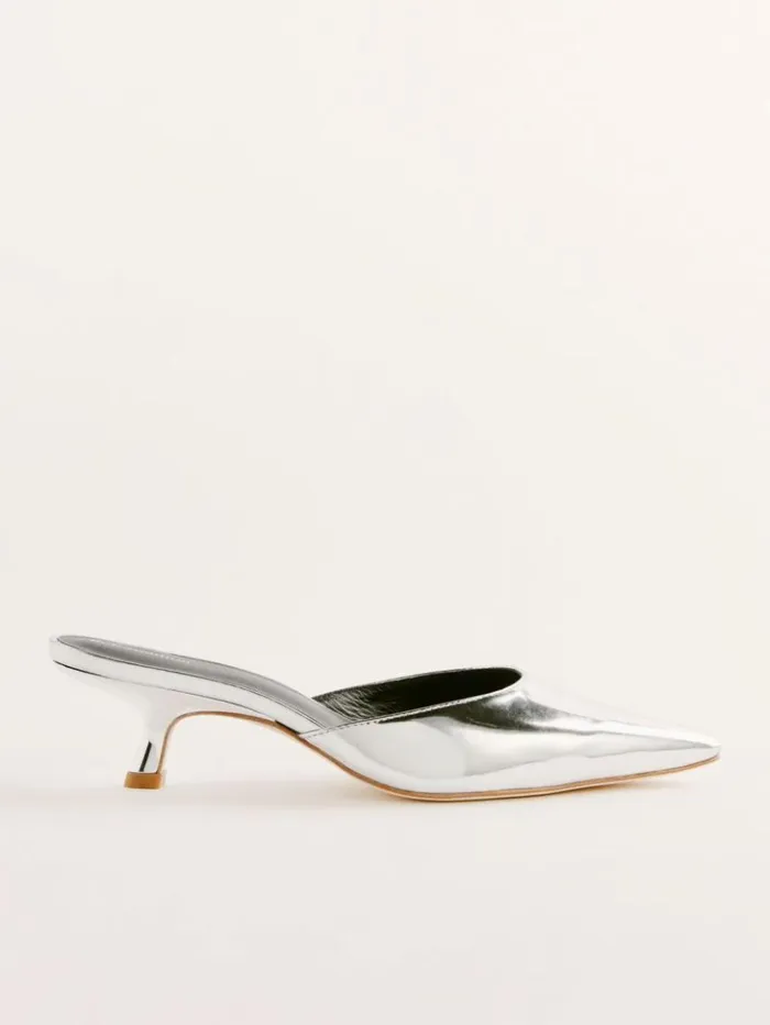 Shoes The Reformation Wilda Kitten Mule Mirror Metallic