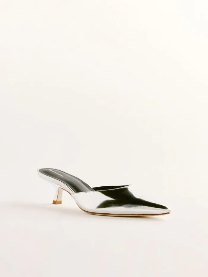 Shoes The Reformation Wilda Kitten Mule Mirror Metallic