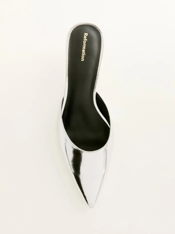Shoes The Reformation Wilda Kitten Mule Mirror Metallic