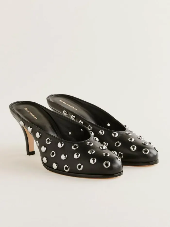 Shoes The Reformation Xyler Studded Mule Black Leather