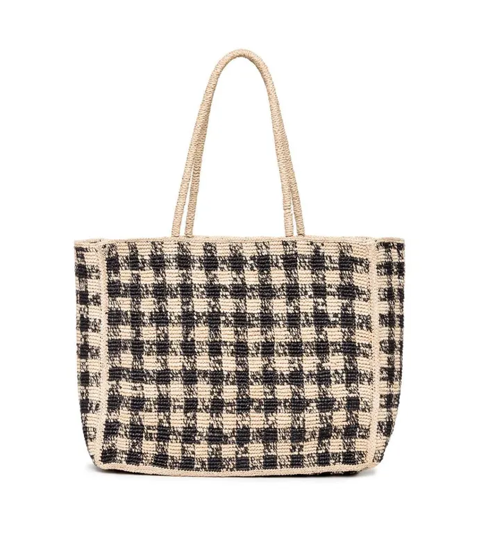 Shop GRANDE MATHILDE BAG Black Gingham Raffia DEN Bags
