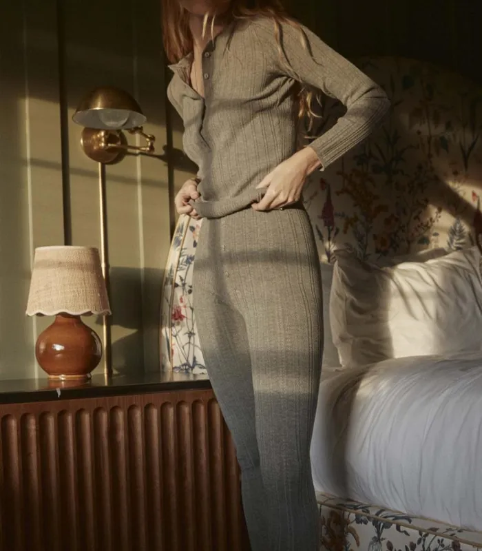Shop LETO KNIT PANT Heathered Grey DEN Knitwear