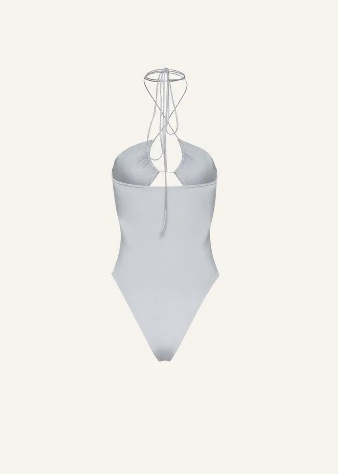 Shop Magda Butrym Beachwear Criss Cross Halter Swimsuit In Metallic Grey Shop Magda Butrym Beachwear Criss Cross Halter Swimsuit In Metallic Grey