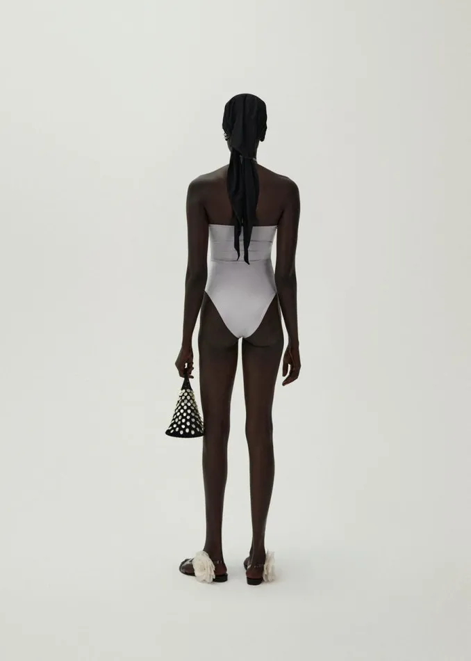 Shop Magda Butrym Beachwear Criss Cross Halter Swimsuit In Metallic Grey Shop Magda Butrym Beachwear Criss Cross Halter Swimsuit In Metallic Grey