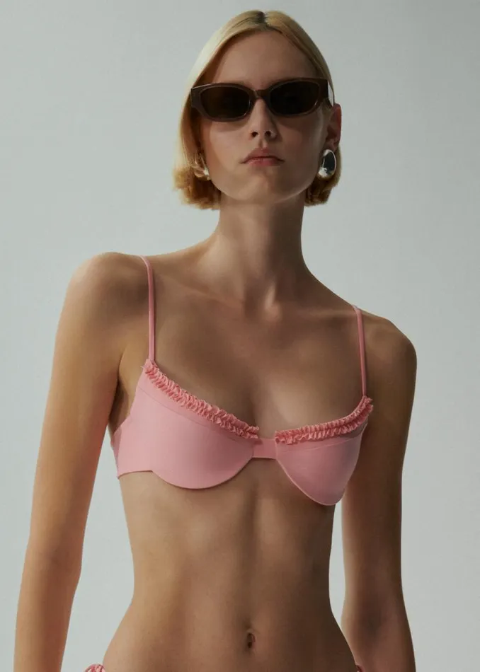Shop Magda Butrym Beachwear Frilled Demi Swim Bra In Pink