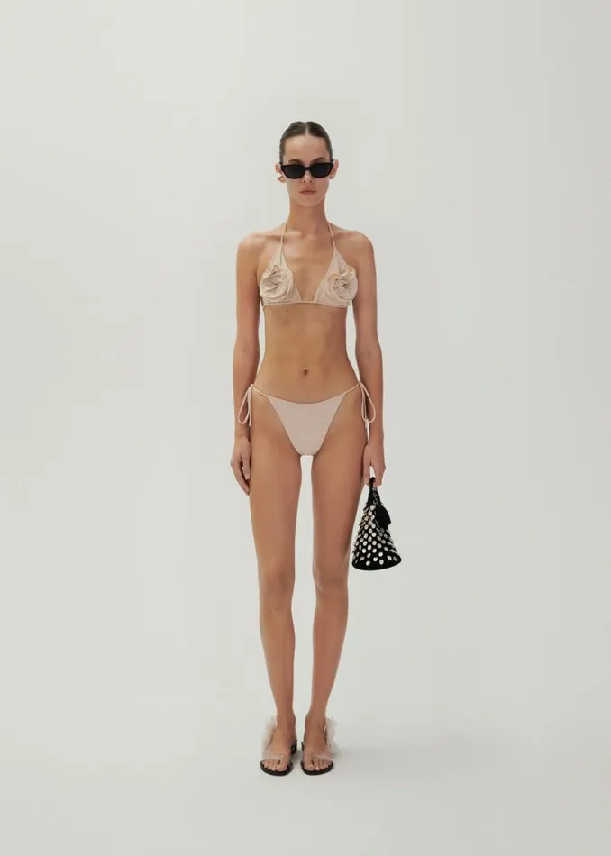 Shop Magda Butrym Beachwear String Tie Swim Bottom In Metallic Beige Shop Magda Butrym Beachwear String Tie Swim Bottom In Metallic Beige