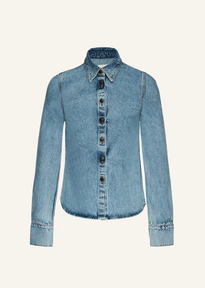 Shop Magda Butrym Denim Fitted Denim Shirt In Faded Blue