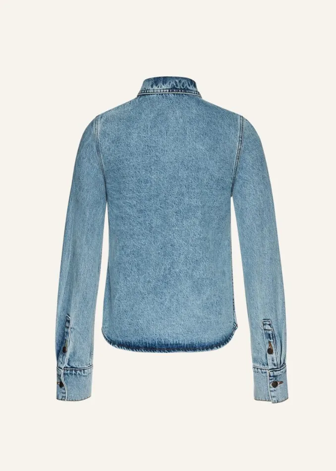Shop Magda Butrym Denim Fitted Denim Shirt In Faded Blue Shop Magda Butrym Denim Fitted Denim Shirt In Faded Blue