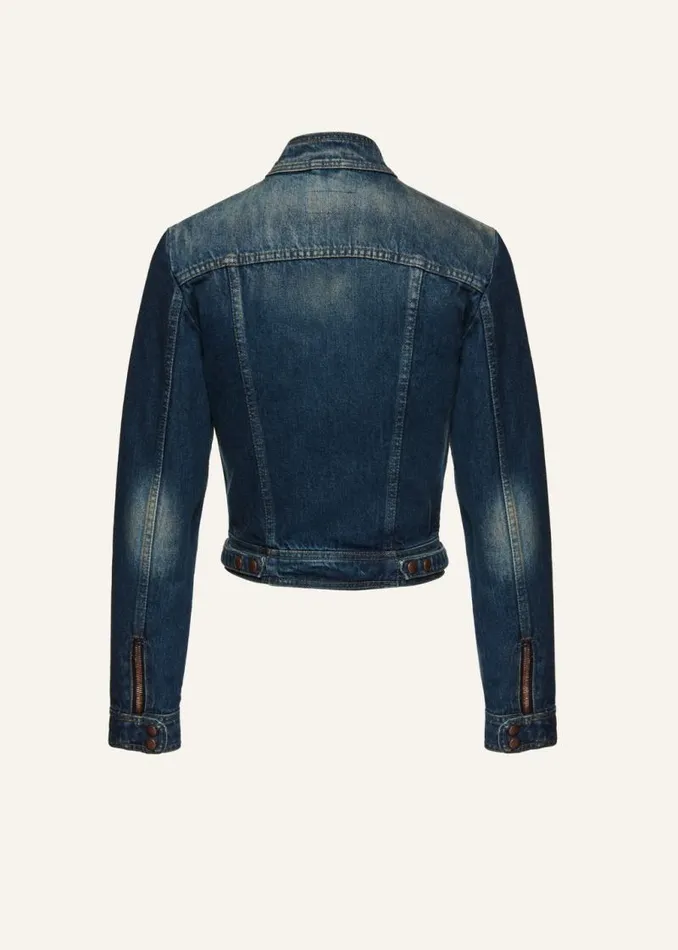 Shop Magda Butrym Denim Zip Up Fitted Denim Jacket In Vintage Blue Shop Magda Butrym Denim Zip Up Fitted Denim Jacket In Vintage Blue