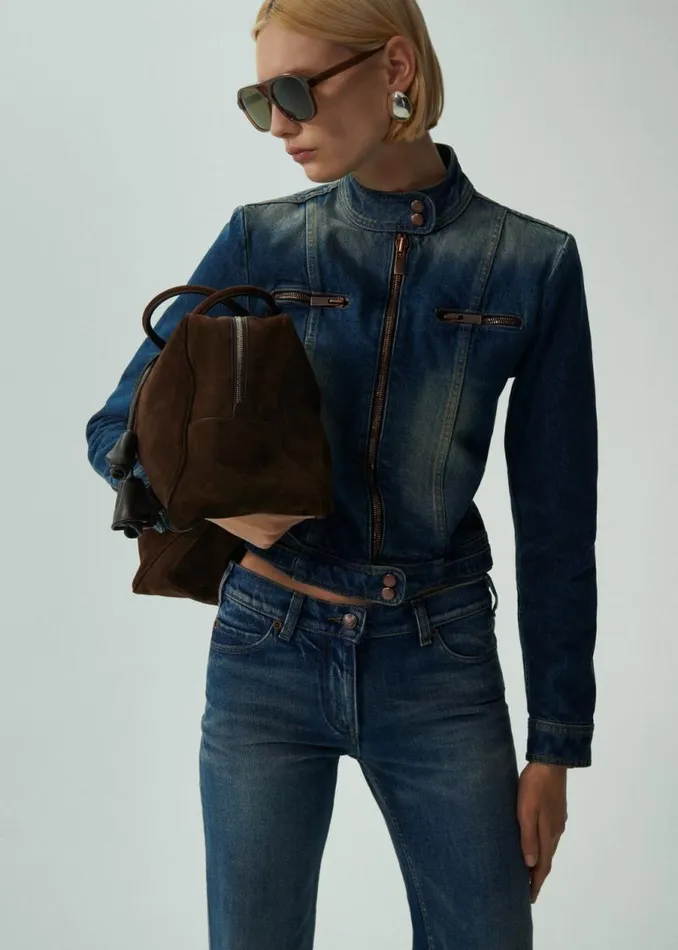 Shop Magda Butrym Denim Zip Up Fitted Denim Jacket In Vintage Blue Shop Magda Butrym Denim Zip Up Fitted Denim Jacket In Vintage Blue