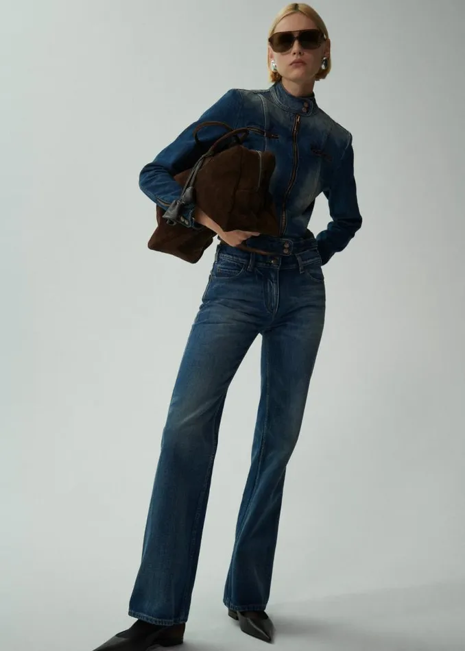 Shop Magda Butrym Denim Zip Up Fitted Denim Jacket In Vintage Blue Shop Magda Butrym Denim Zip Up Fitted Denim Jacket In Vintage Blue