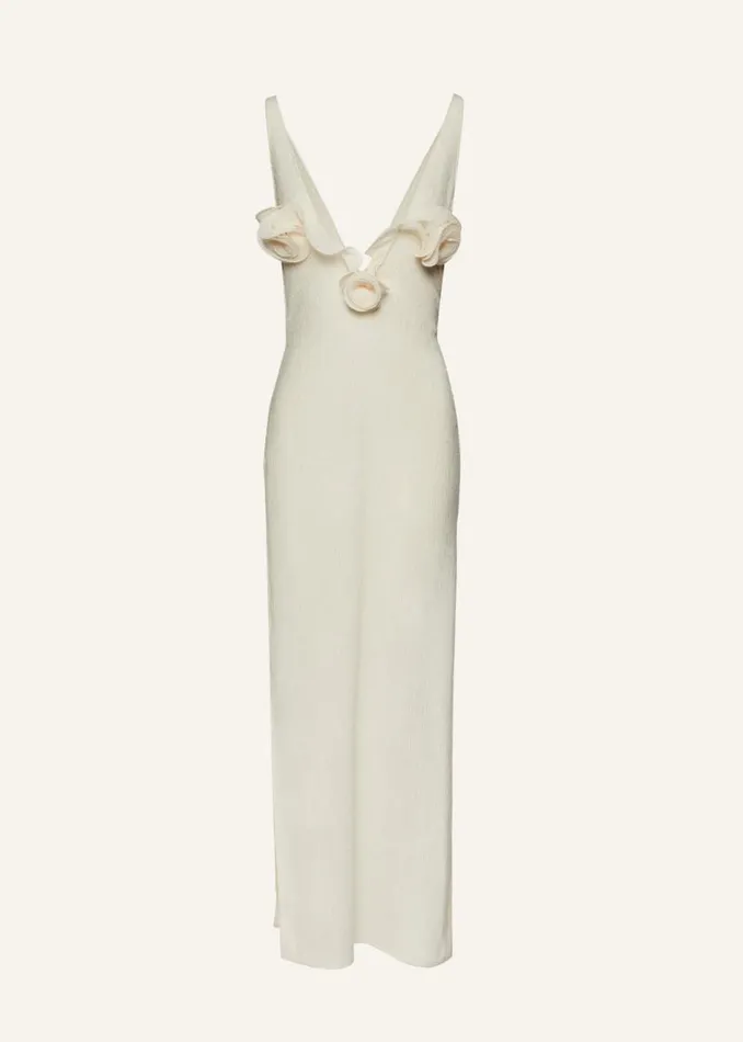 Shop Magda Butrym Dresses Crepe High Leg Maxi Dress In Cream
