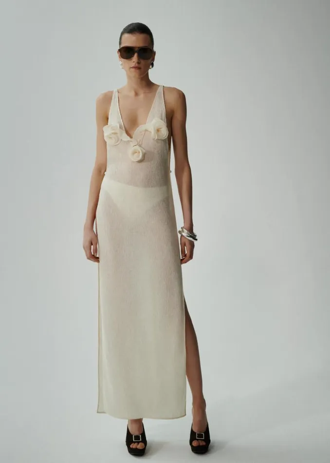 Shop Magda Butrym Dresses Crepe High Leg Maxi Dress In Cream Shop Magda Butrym Dresses Crepe High Leg Maxi Dress In Cream