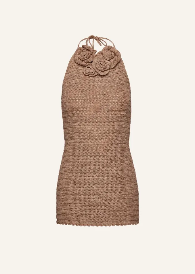 Shop Magda Butrym Dresses Crochet Flower Halter Dress In Beige