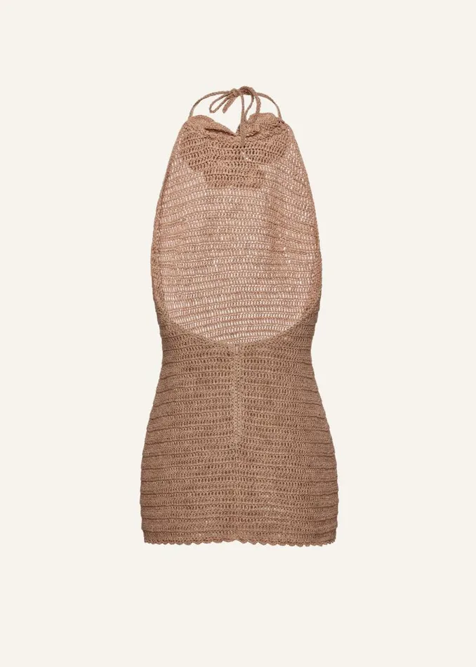 Shop Magda Butrym Dresses Crochet Flower Halter Dress In Beige Shop Magda Butrym Dresses Crochet Flower Halter Dress In Beige