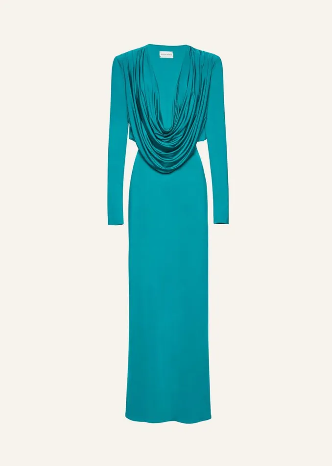 Shop Magda Butrym Dresses Long Sleeve Draped Maxi Dress In Jade