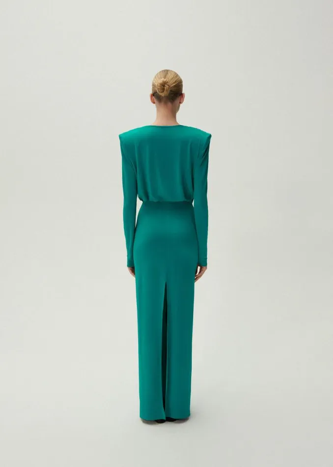 Shop Magda Butrym Dresses Long Sleeve Draped Maxi Dress In Jade Shop Magda Butrym Dresses Long Sleeve Draped Maxi Dress In Jade