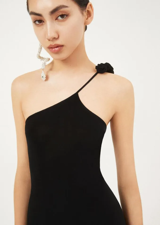 Shop Magda Butrym Dresses Oneshoulder Rosette Jersey Maxi Dress In Black Shop Magda Butrym Dresses Oneshoulder Rosette Jersey Maxi Dress In Black