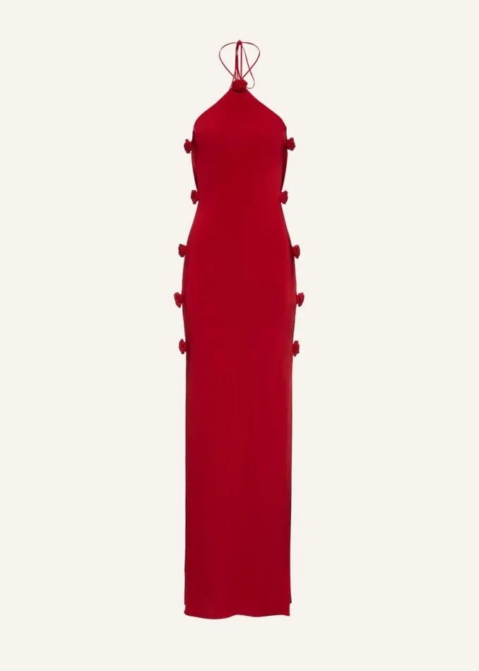 Shop Magda Butrym Dresses Open Side Rosette Halter Jersey Maxi Dress In Red