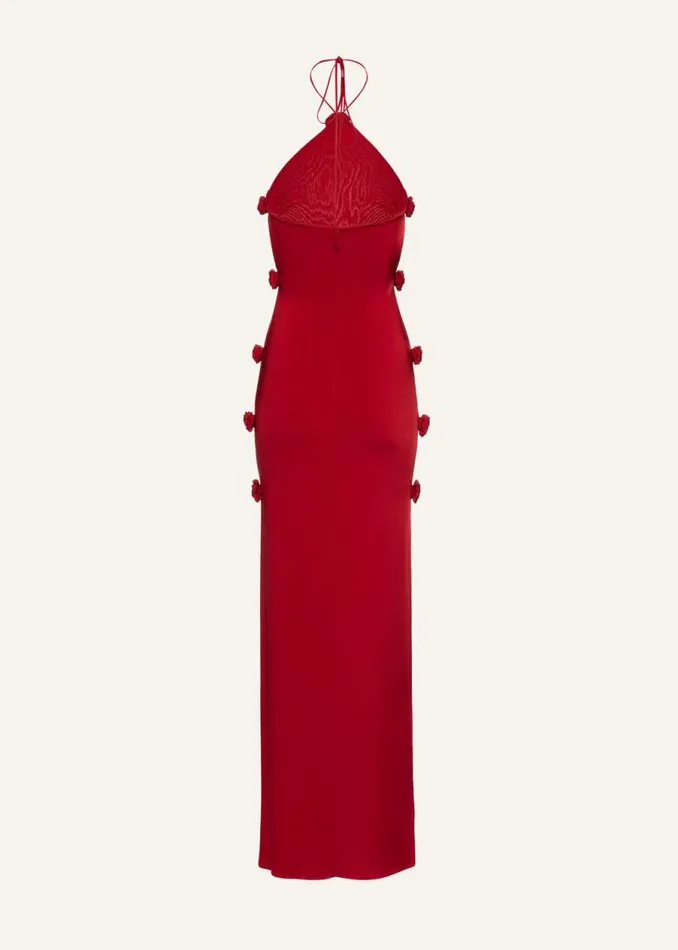 Shop Magda Butrym Dresses Open Side Rosette Halter Jersey Maxi Dress In Red Shop Magda Butrym Dresses Open Side Rosette Halter Jersey Maxi Dress In Red
