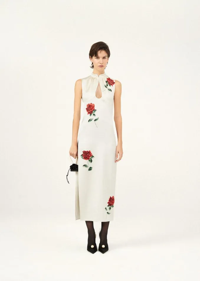 Shop Magda Butrym Dresses Rose Stamped Cutout Midi Dress In Cream Shop Magda Butrym Dresses Rose Stamped Cutout Midi Dress In Cream