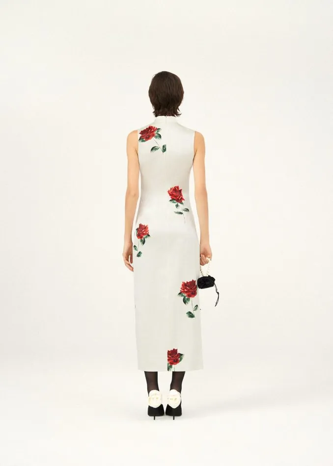 Shop Magda Butrym Dresses Rose Stamped Cutout Midi Dress In Cream Shop Magda Butrym Dresses Rose Stamped Cutout Midi Dress In Cream