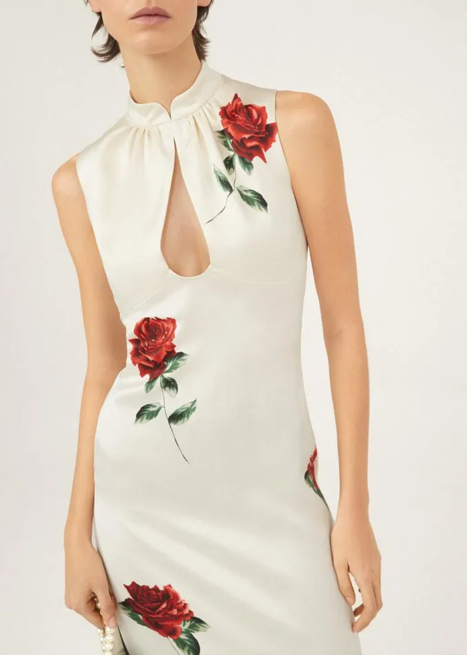Shop Magda Butrym Dresses Rose Stamped Cutout Midi Dress In Cream Shop Magda Butrym Dresses Rose Stamped Cutout Midi Dress In Cream