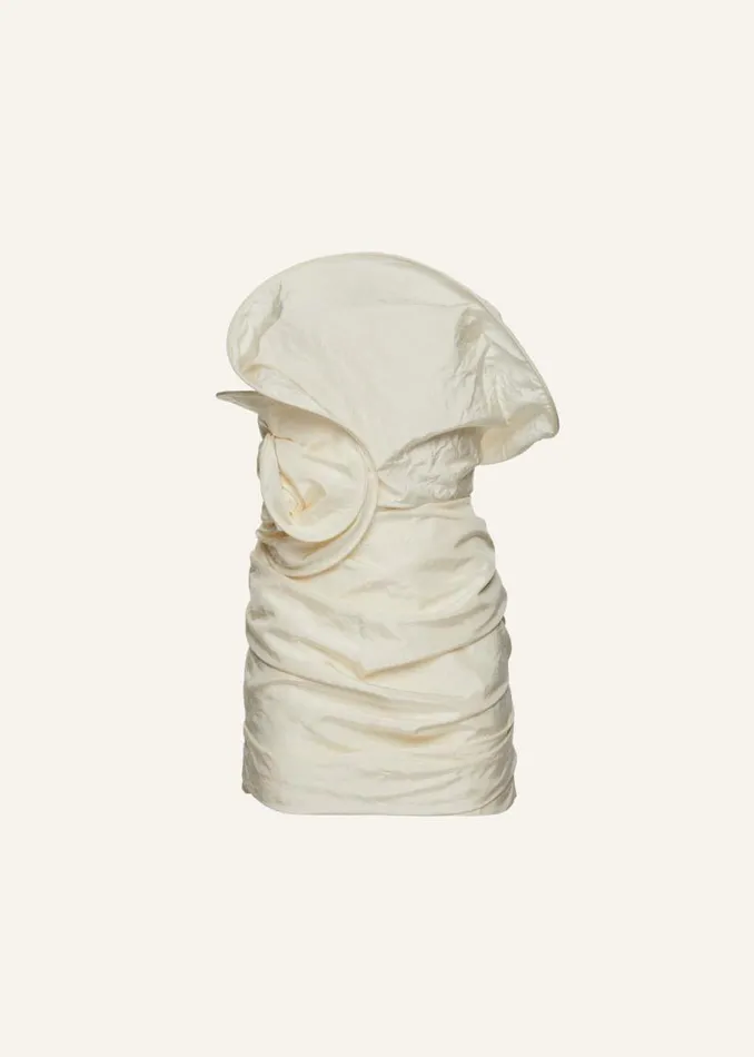 Shop Magda Butrym Dresses Sculptural Rose Mini Dress In Cream